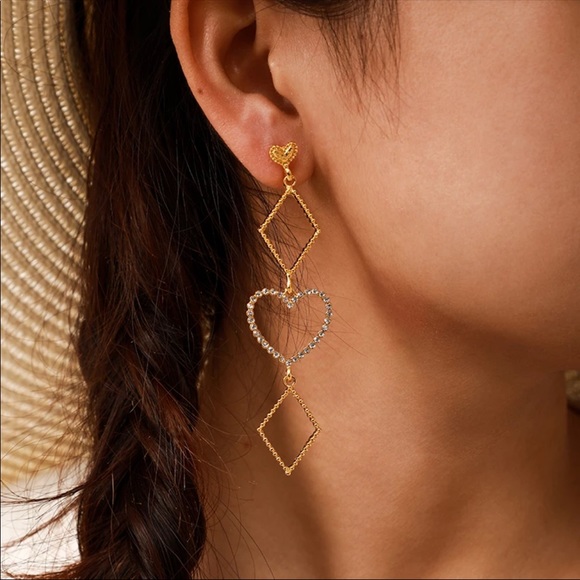 • Tia • Heart + Diamond Pendant Earrings - Picture 2 of 6